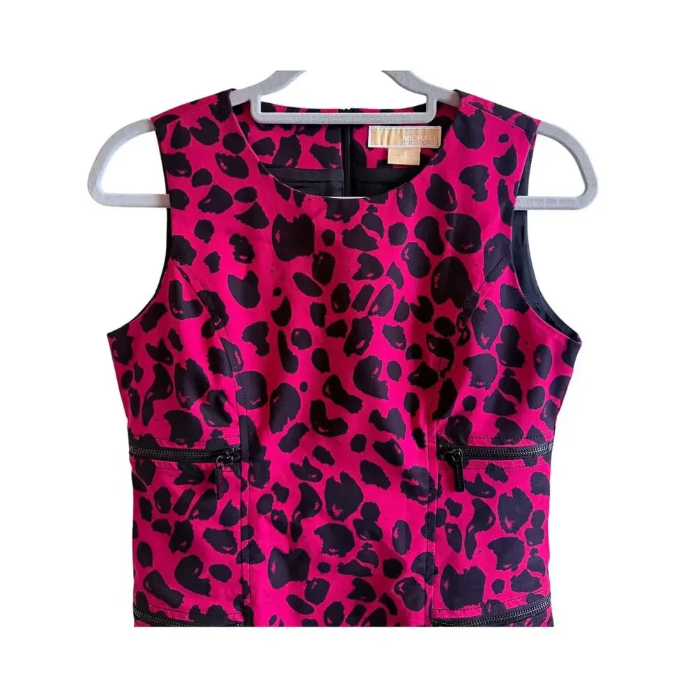 Michael Kors Pink Leopard Print Sleeveless Sheath Dress Women’s Size 4 Office